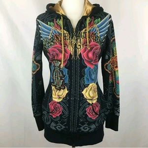 Christian audigier el corazon bling hoodie women L